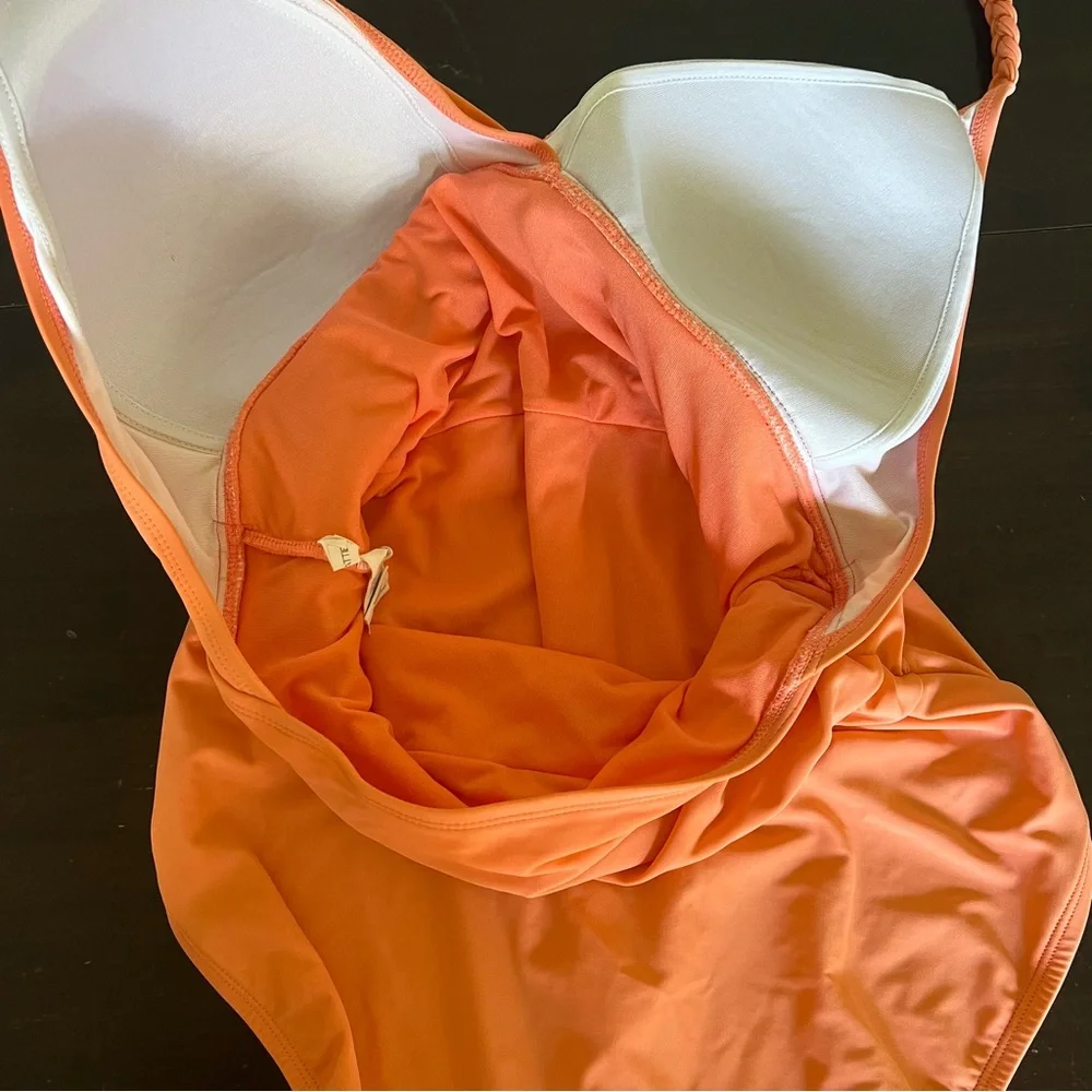 Bleu Rod Beattie orange one piece swimsuit halter braided tie padded bust